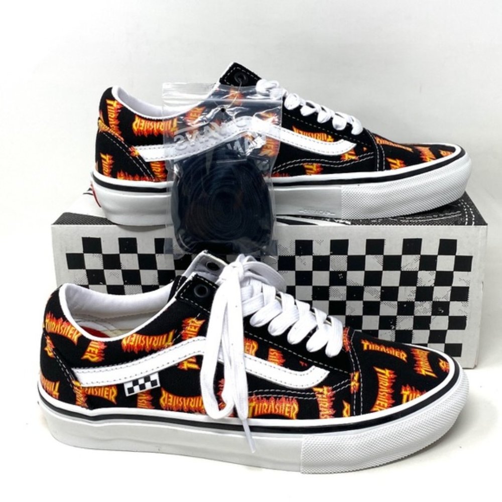 VANS x Thrasher Old Skool Skate Low Top Black Canvas Men’s Sneakers VN0005W0BML - Picture 4 of 10